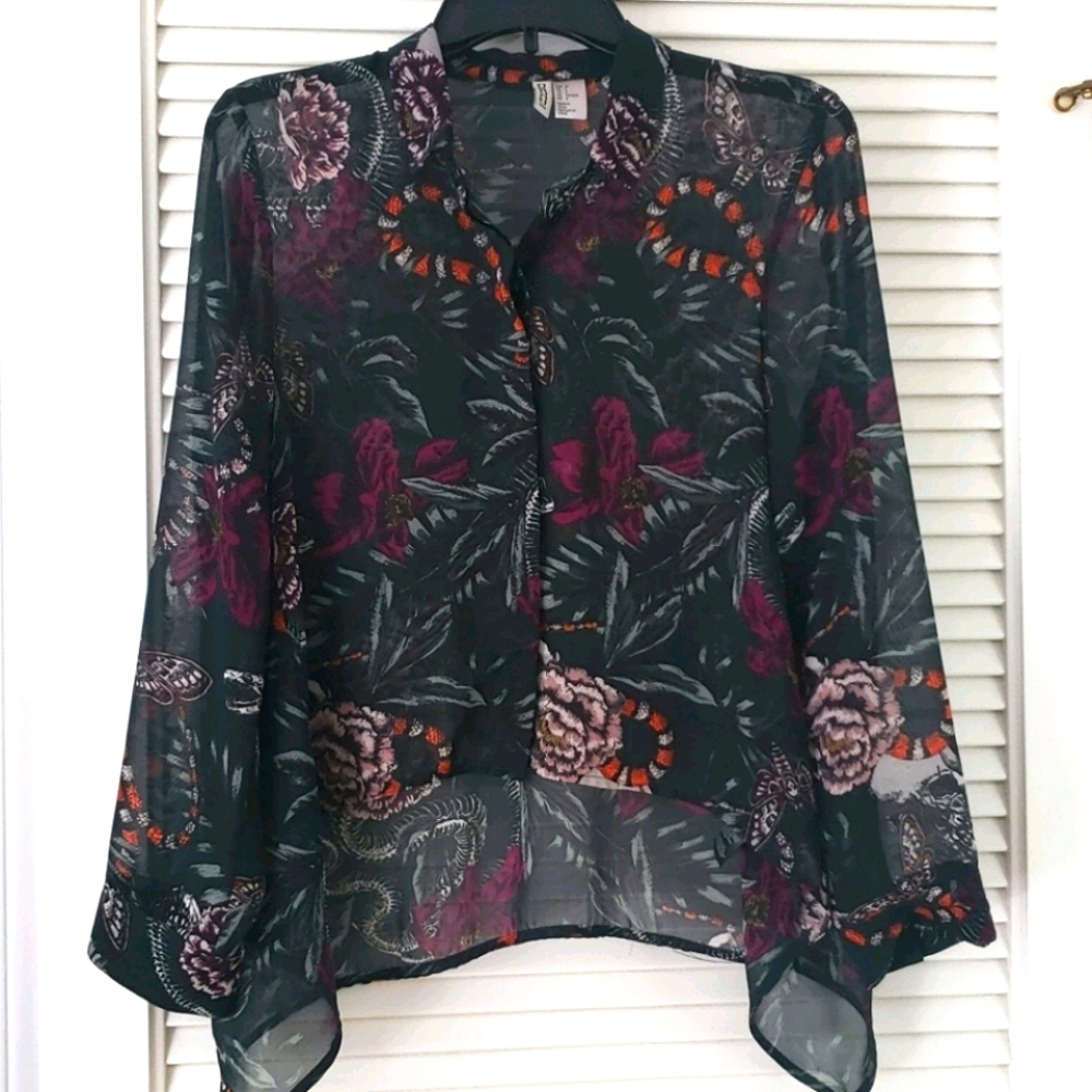 Tropical Print High Low Blouse - 4